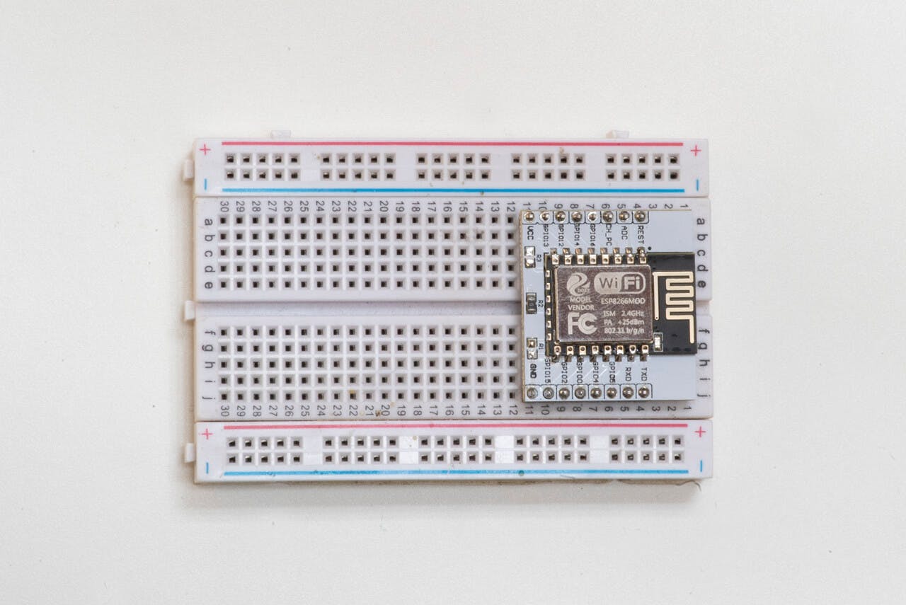 esp8266-12e with adapter on breadboard